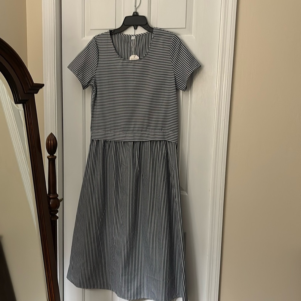Blue and White Striped Tiered A-Line Dress